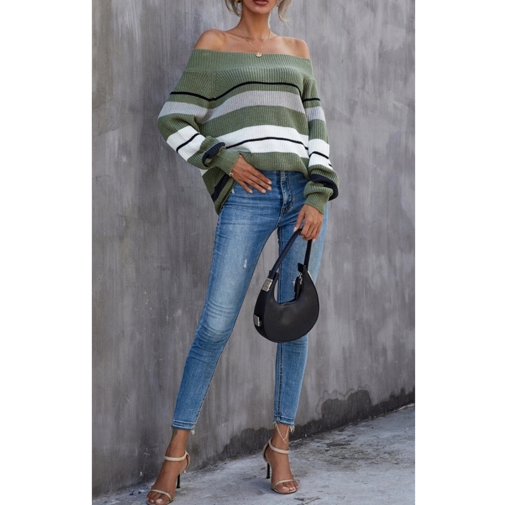 Off the shoulder stripe Sweater - Picture 4 of 6